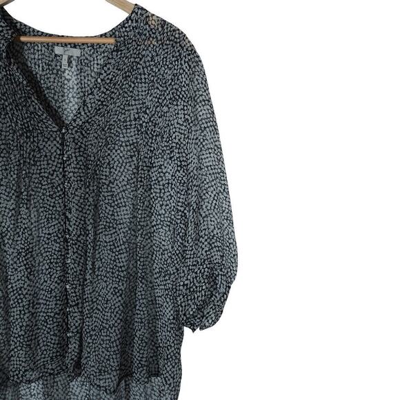 Joie Womens Top Small Black White Printed 3/4 Sleeve Button Front V Neck Blouse - Picture 3 of 13